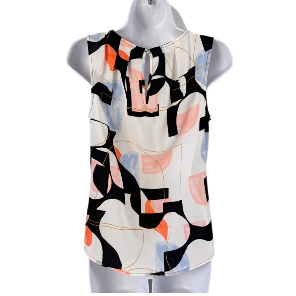 Worthington Blouse Women XS Multicolor Abstract Geometric Sleeveless Pleated Top - Picture 12 of 13